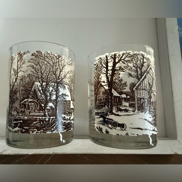 Currier And Ives Collectible Lithographic Print Whiskey Glass Set - Picture 2 of 3